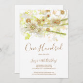 春の花とビーズの装飾100歳の誕生日 招待状 (正面/裏面)