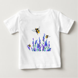 春の花とビー飛んでいるズベビーTシャツ ベビーTシャツ