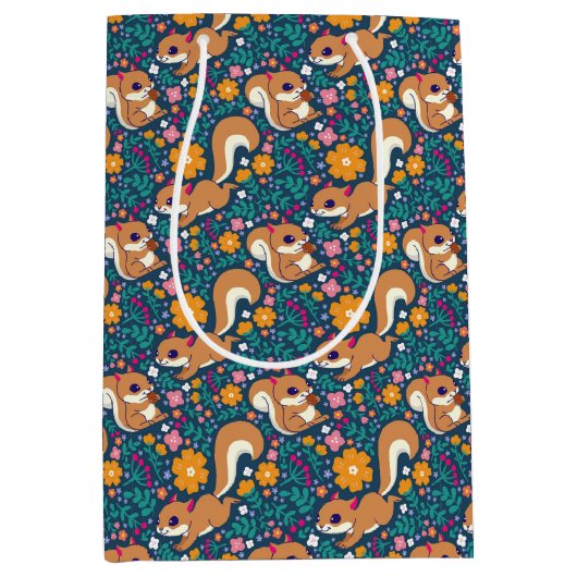 春の花とリス ミディアムペーパーバッグ (正面)