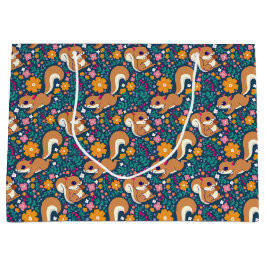 春の花とリス ラージペーパーバッグ