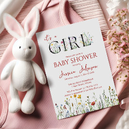 春の花と女の子のベビーシャワー 招待状