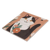 春の花と幸せなかわいい猫 タイル (側面)