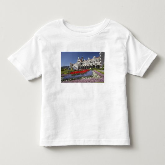 春の花と歴史的な鉄道駅、 トドラーTシャツ (正面)