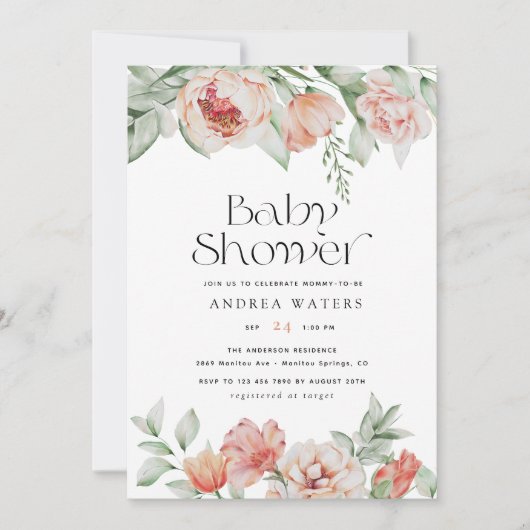 春の花と緑 |赤ちゃんシャワー 招待状 (正面)