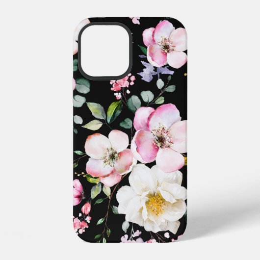 春の花と葉のシームレスパターン H iPhoneケース (裏面)