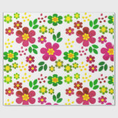 春の花と葉のパターン ラッピングペーパー (フラット)