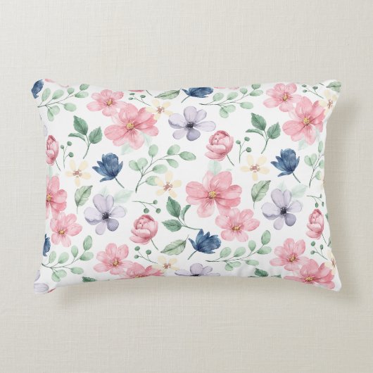 春の花と葉パターン アクセントクッション (正面)