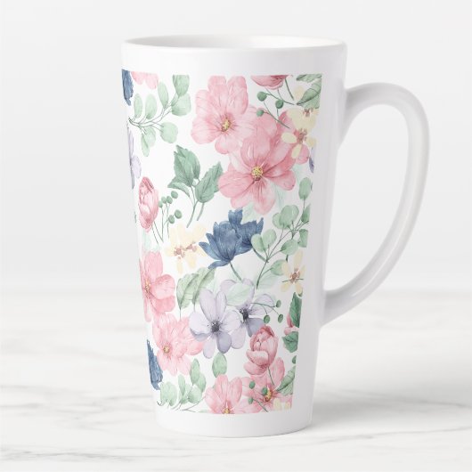 春の花と葉パターン カフェラテマグ (右)