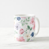 春の花と葉パターン コーヒーマグカップ (正面右)