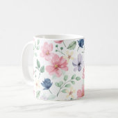 春の花と葉パターン コーヒーマグカップ (正面左)