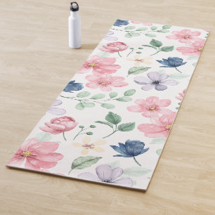 春の花と葉パターン ヨガマット
