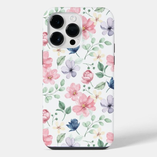 春の花と葉パターン iPhoneケース (裏面)