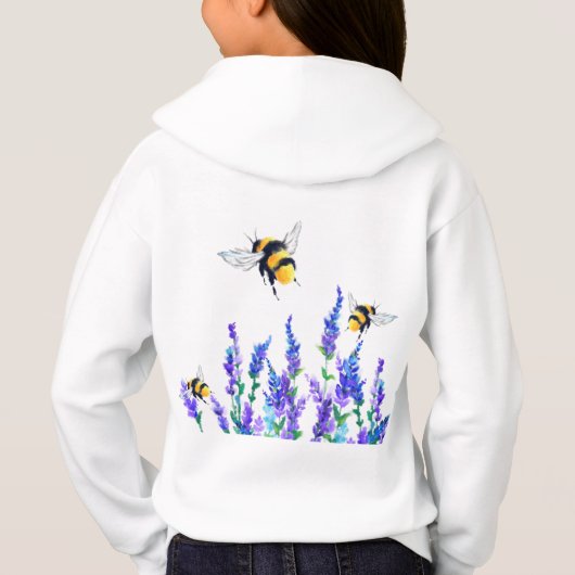 春の花と蜂のフード付きスウェットシャツ (裏面)