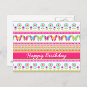 春の花と蝶誕生日はがき ポストカード (正面/裏面)