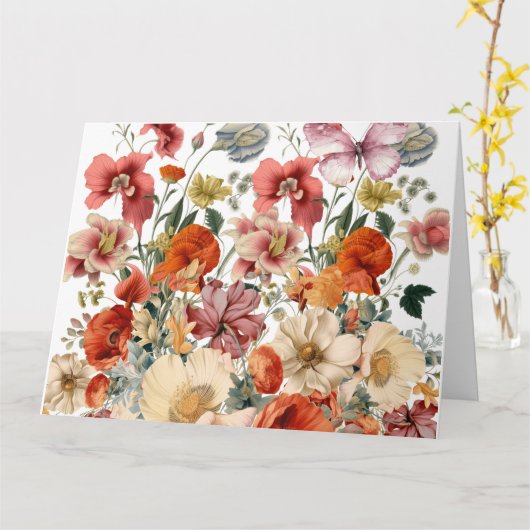 春の花と蝶開花 カード (黄色い花)