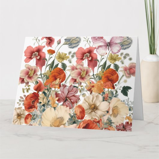 春の花と蝶開花 カード (裏面)