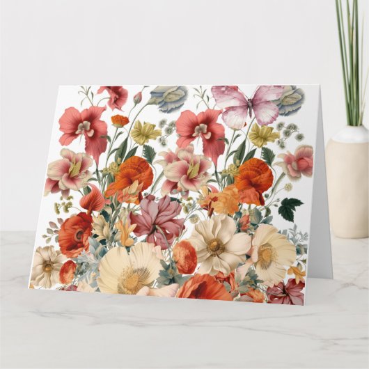 春の花と蝶開花 カード (正面)