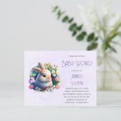 春の花と赤ちゃんウサギのベビーシャワー インビテーションポストカード (スタンド正面)