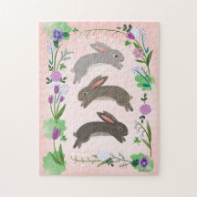春の花と跳躍するウサギ |