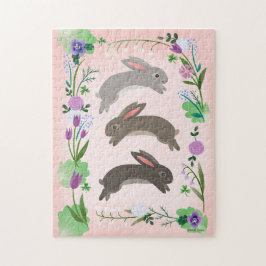 春の花と跳躍するウサギ | ジグソーパズル