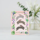 春の花と跳躍するウサギ | ポストカード (スタンド正面)