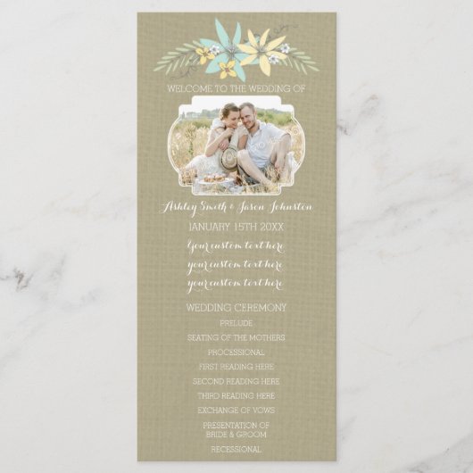 春の花とBurlapフォト結婚式 プログラム (正面)