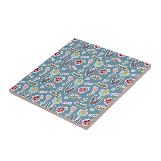 春の花とLadybugパターン タイル (側面)