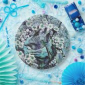 春の花に囲まれた鳥の巣 , 白, 青緑 ペーパープレート (パーティー)