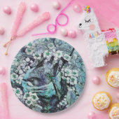 春の花に囲まれた鳥の巣 , 白, 青緑 ペーパープレート (パーティー)