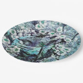 春の花に囲まれた鳥の巣 , 白, 青緑 ペーパープレート (アングル)