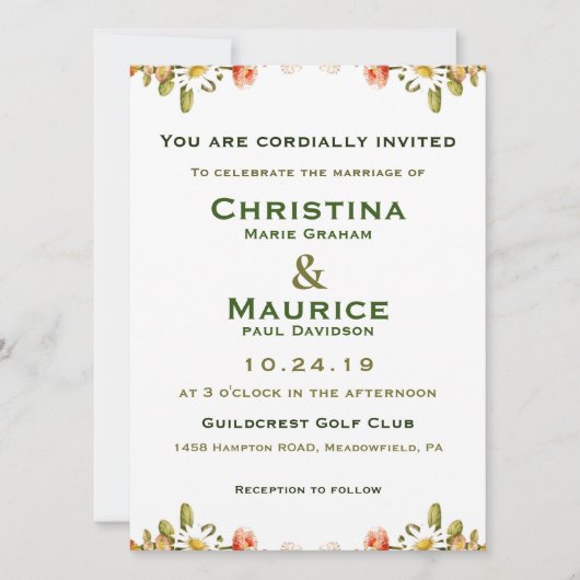 春の花のイエローグリーン結婚式招待状 (正面)