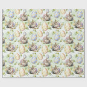 春の花のイースターバニーお祝い ラッピングペーパー (フラット)