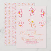 春の花のカラフルなデイジーガーデン ベイビーシャワー 招待状 (正面/裏面)