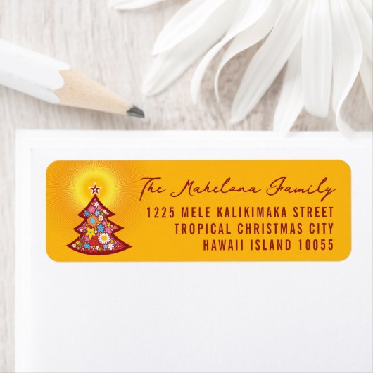 春の花のクリスマスツリーの宛名ラベル ラベル (インサイチュ)