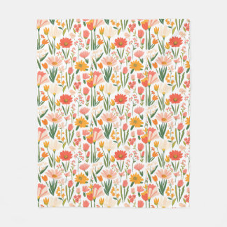 春の花のシームレスパターン フリースブランケット