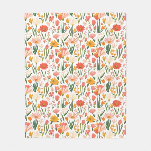 春の花のシームレスパターン フリースブランケット (正面)