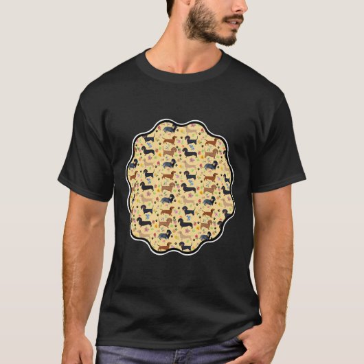 春の花のダックスシャント模様 Tシャツ (正面)