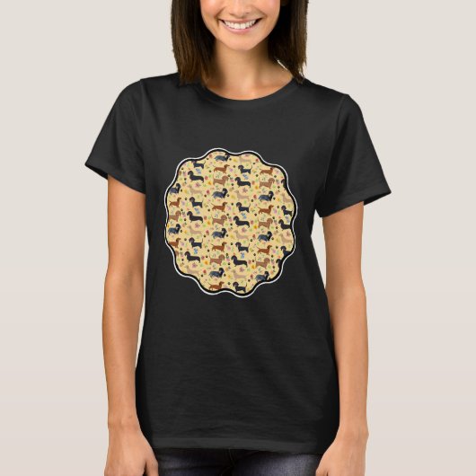 春の花のダックスシャント模様 Tシャツ (正面)