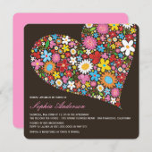 春の花のハートのブライダルシャワーの昼食会の招待 招待状 (正面/裏面)