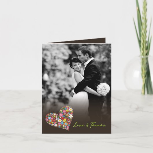 春の花のハートの結婚は写真カード感謝していしています サンキューカード (正面)