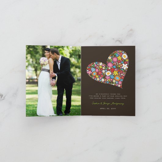春の花のハートの結婚は写真カード感謝していしています サンキューカード (内部)