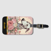 春の花のバラの中のグレイハウンド ラゲッジタグ (正面横)