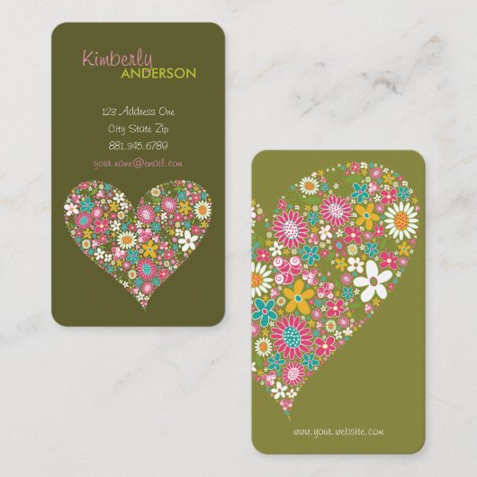 春の花のバレンタインのハート愛プロフィールカード 名刺 (正面/裏面)