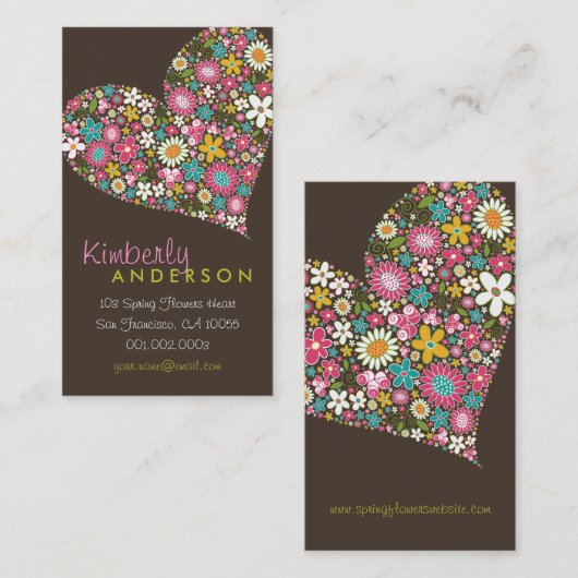 春の花のバレンタイン愛ハートのプロフィールカード 名刺 (正面/裏面)