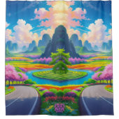 "春の花のパス – 風光明媚 シャワーカーテン (正面)