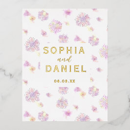 春の花のパーソナライズされた水結婚色 箔招待状ポストカード