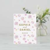 春の花のパーソナライズされた水結婚色 箔招待状ポストカード (立ち正面)