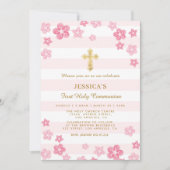 春の花のファーストホーリーコミュニオン招待カード 招待状 (正面)