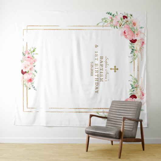 春の花のフォトブース 初誕生日 洗礼 タペストリー (インサイチュ(横))