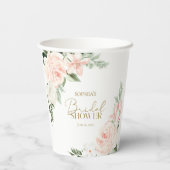 春の花のブッシュピンクとセイジグリーンのウェディングシャワー 紙コップ (裏面)